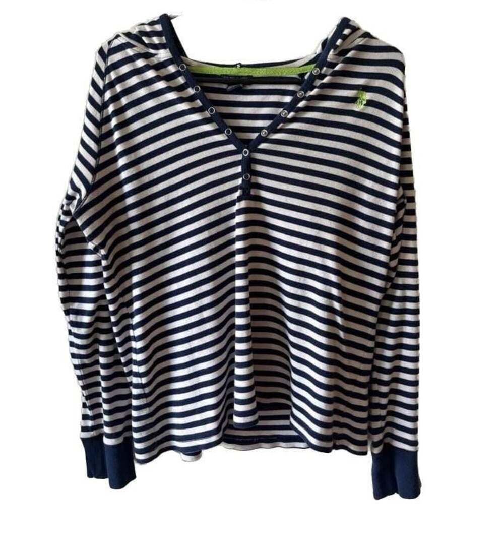U.S. Polo Assn. Women's Striped Long Sleeve V-Neck Hoodie with Snap Buttons
